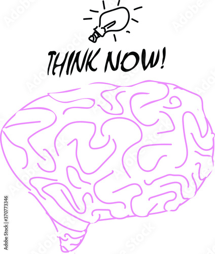 Human brain and lamp with words.