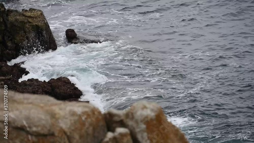 Atlantic ocean in a storm with waves and seagull photo