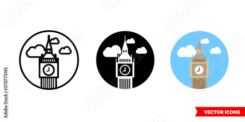 London big ben icon of 3 types color, black and white, outline. Isolated vector sign symbol.