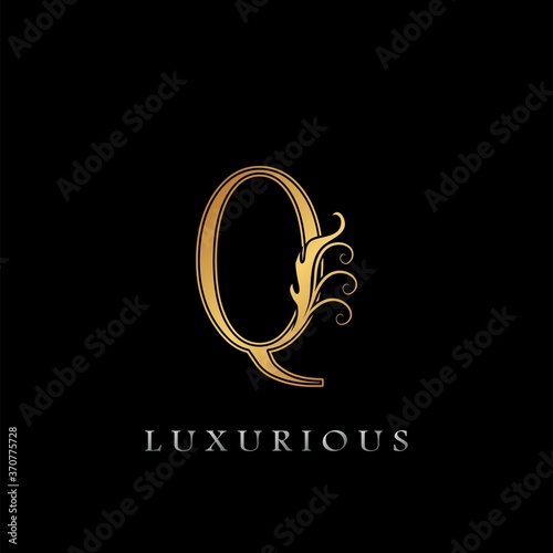 Golden Luxurious Initial Letter Q Logo, Gold vector design luxury business logo icon