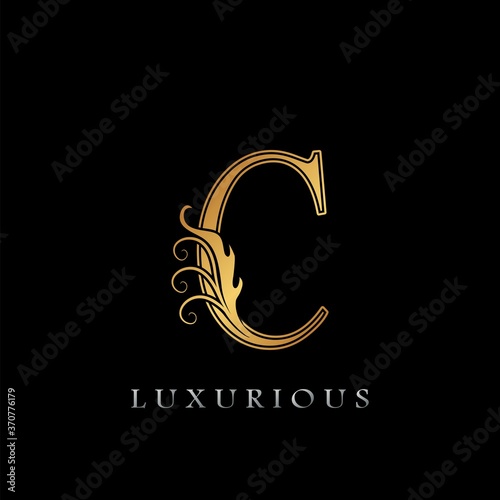 Golden Luxurious Initial Letter C Logo, Gold vector design luxury business logo icon