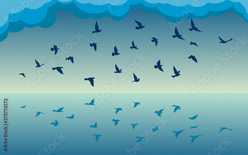 Flying birds silhouettes on white background. Vector illustration. isolated bird flying. tattoo and wallpaper background design.