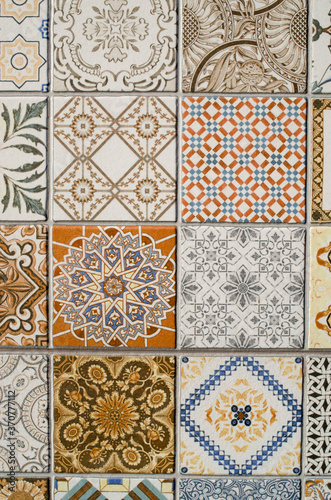 Imitation of colorful ceramic tiles on wall