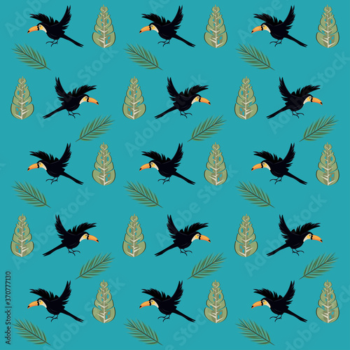 wild toucans flying birds pattern background