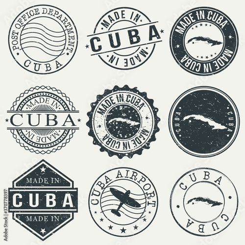 Cuba Set of Stamps. Travel Stamp. Made In Product. Design Seals Old Style Insignia.