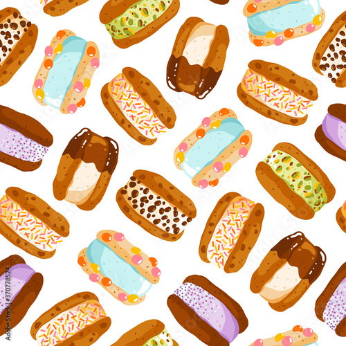 Ice cream cookies vector seamless pattern
