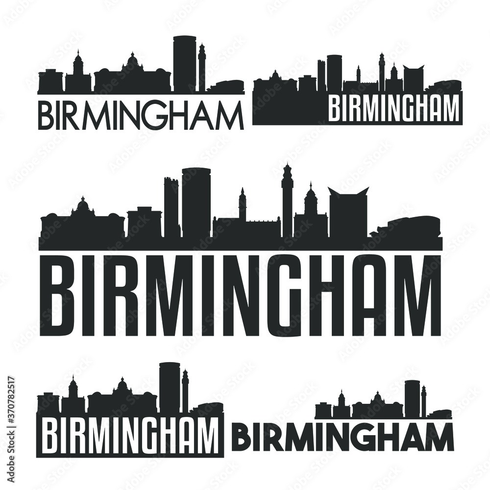 Naklejka premium Birmingham England Flat Icon Skyline Vector Silhouette Design Set.