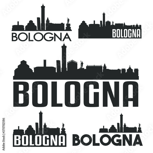 Bologna Italy Flat Icon Skyline Vector Silhouette Design Set.