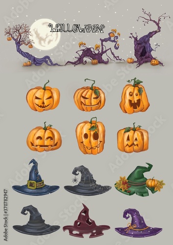 A set of assorted illustrations for Halloween. High quality illustration