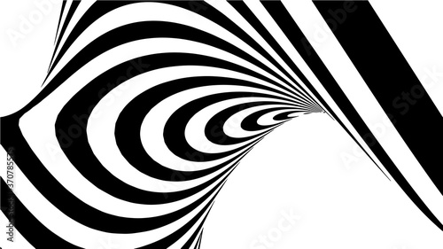 Optical illusion wave. Abstract 3d black and white illusions. Horizontal lines stripes pattern or background with wavy distortion effect. EPS 10. Vector illustration.