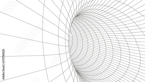 Tunnel or wormhole. Digital 3d wireframe tunnel. 3D tunnel grid. Network cyber technology. Surrealism. Background abstract vector image.