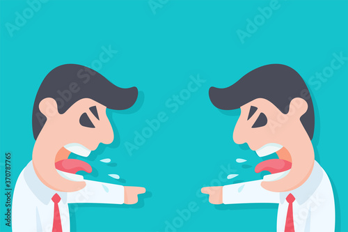 Cartoon angry boss is like a reflection of himself.