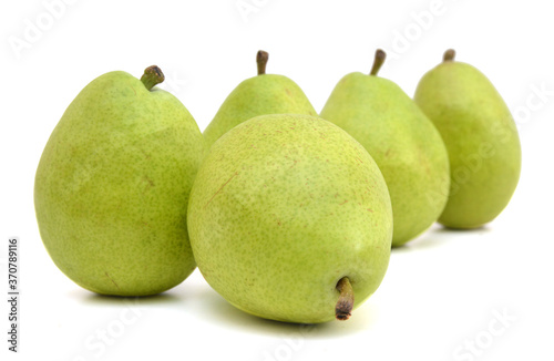 Ripe green yellow pears isolated on white