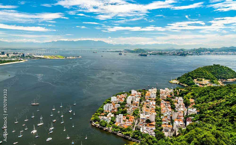 Aerial view of Urca neighborhood in Rio de Janeiro, Brazil