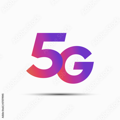 5g logo vector icon. 5 g network speed of wireless internet technology. Broadcast symbol concept. Wifi broadband modern flat design for 5th generation of mobile internet. Orange and purple gradient V4