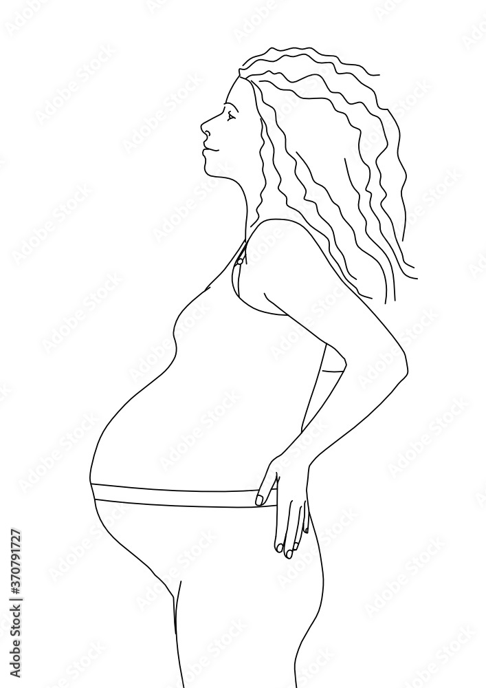 Młoda naturalna dziewczyna w ciąży - realistyczne proporcje - naturalny wygląd - prosta kreska - minimalizm