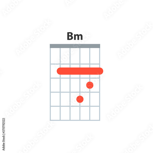 Bm guitar chord icon. Basic guitar chords vector isolated on white. Guitar lesson illustration.