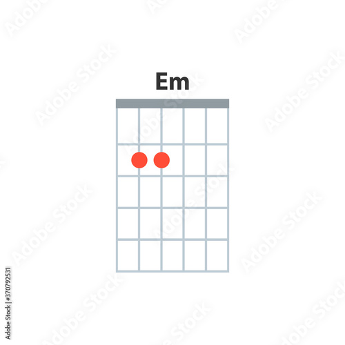 Em guitar chord icon. Basic guitar chords vector isolated on white. Guitar lesson illustration.
