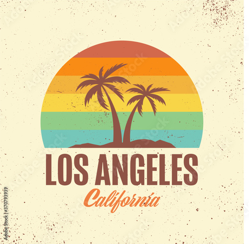 Summer background with palms | Tshirt Graphic with Los Anegels Theme in 70's style