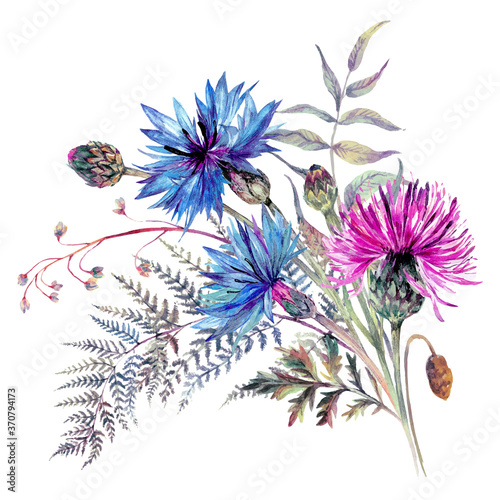 Watercolor Wildflowers Bouquet in Vintage Style