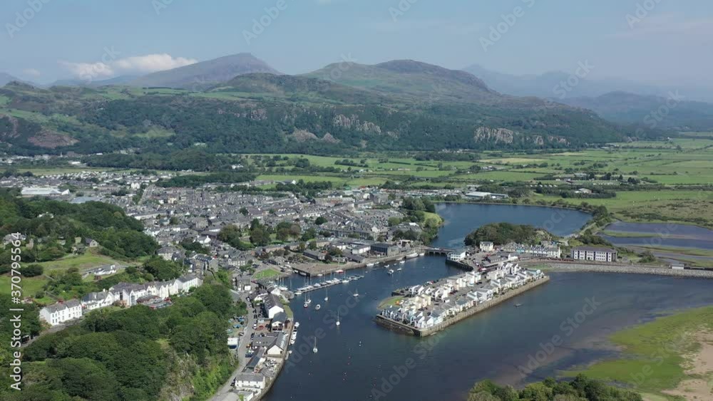 Porthmadog and surrounding beaches, marina with lots of yachts and boats at high tide. North Wales Porthmadog and surrounding beaches, marina with lots of yachts and boats at high tide. North Wales