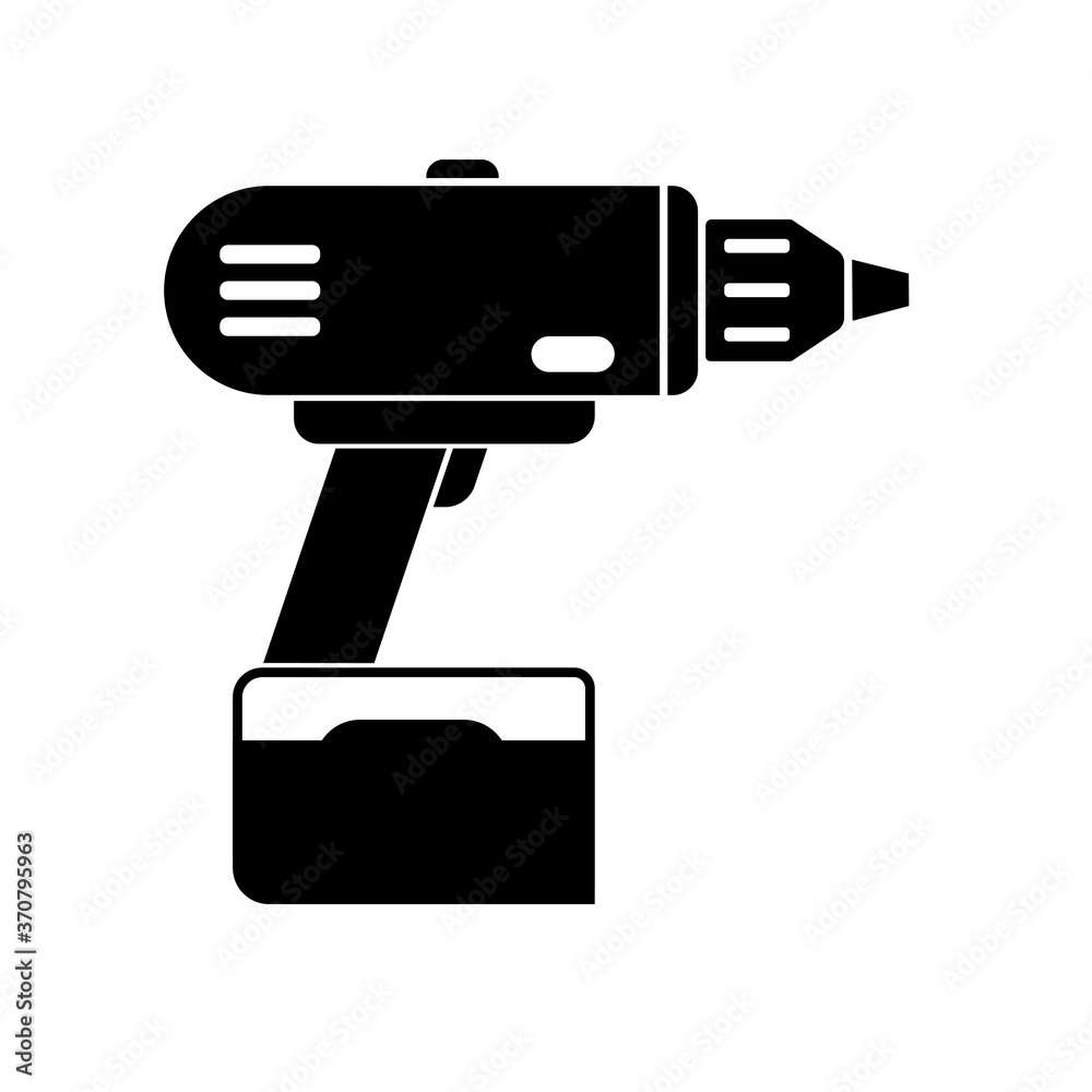 Black Drill vector hand tool flat.Electric screwdriver bit icon. Black Drill vector hand tool flat.Electric screwdriver bit icon.