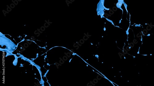 Blue paint splash thrown in slow motion, liquid isolated on black (4K)