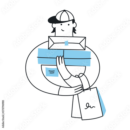 Fight with pillows, pillow fight. Two cute funny characters fight on pillows using pillows as weapons. Flat line vector icon illustration on white.
