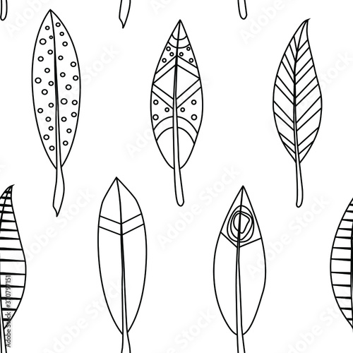 Seamless pattern. Vector sketch of a native american feathers. Background for paper, interior and textile