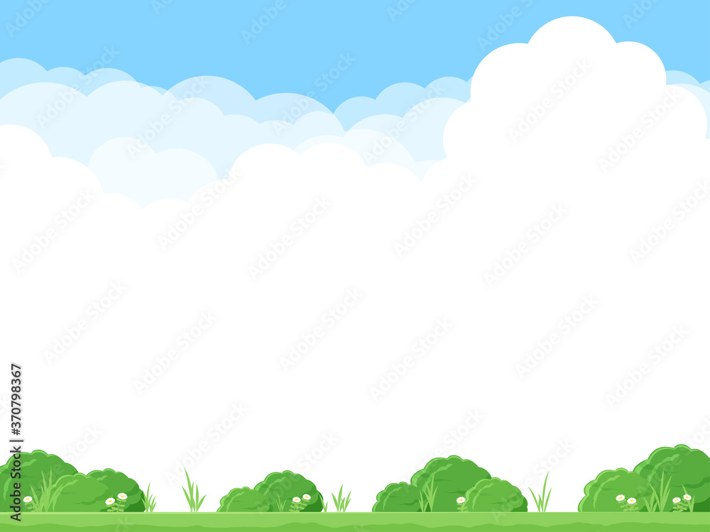 草原と青空の背景イラスト_フレーム