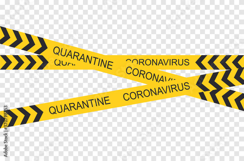 Vector crossed black and yellow stripe border. Coronavirus quarantine. Danger caution tapes. Art design crime line for restriction and dangerous zones.