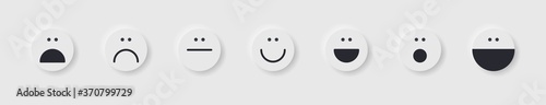 Set of emoticons. Emotional bugs in the neomorphic style. Emotion buttons with shadow. Vector illustration.