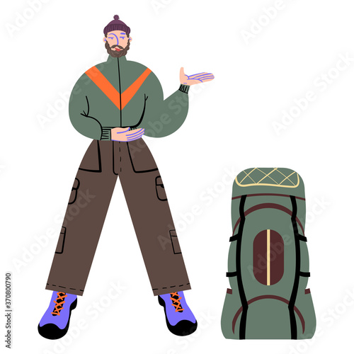 A man, a tourist who travels with a backpack. Vector illustration.