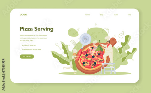 Pizzeria web banner or landing page. Chef cooking tasty delicious