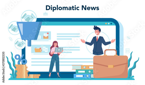 Diplomat online service or platform. Idea of international relations