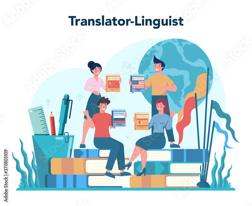 Translator and translation service concept. Polyglot translating