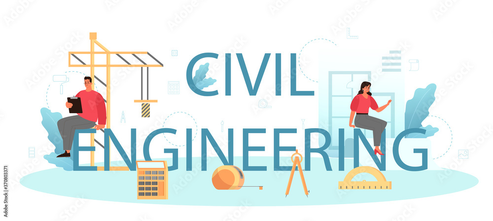 Civil engineering typographic header. Idea of building project