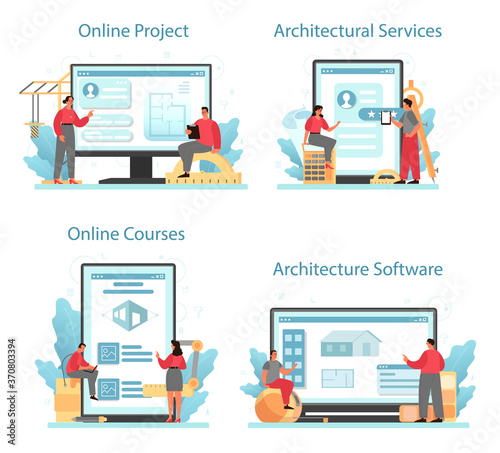 Architecture online service or platform set. Idea of building project