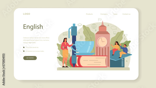 English class web banner or landing page. Study foreign languages