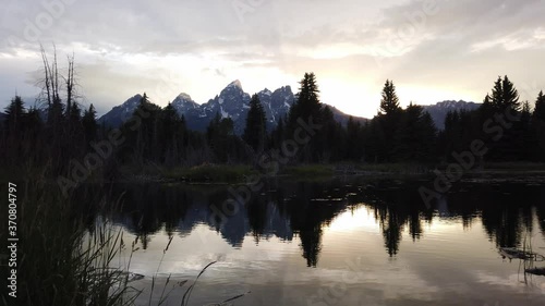 sunset at grand Tetons National park on a cloudy day photo