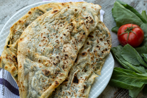 Turkish delicious foods; spinach patty (D borek, gozleme)