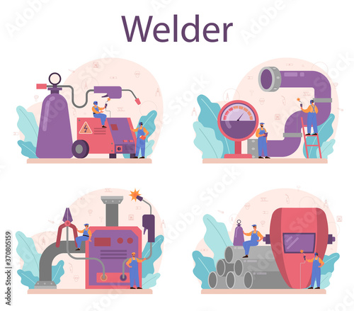 Welder and welding service concept set. Professional welder