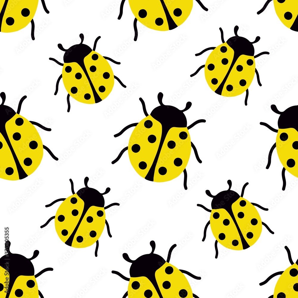 Vector seamless pattern of yellow ladybug. Vector seamless pattern of yellow ladybug.