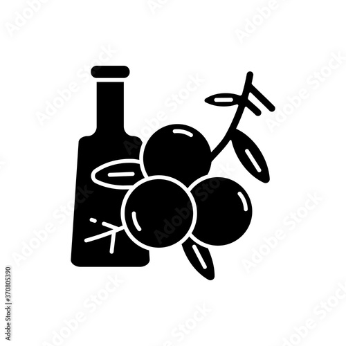 Juniper black glyph icon. Food flavoring. Cooking condiment. Herbal and traditional medicine. Seasoning berries. Aromatherapy. Silhouette symbol on white space. Vector isolated illustration