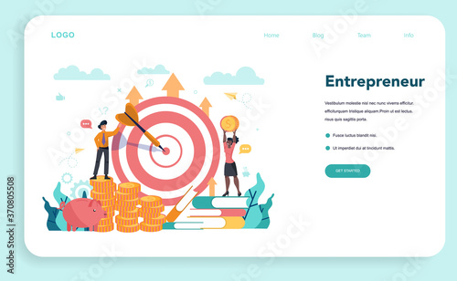 Enterpreneur web banner or landing page. Idea of lucrative business,