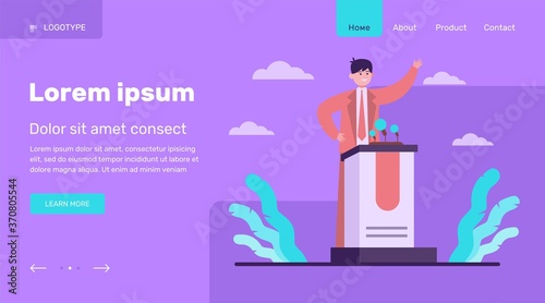 Candidate election campaign. Hands of voters pointing at politician flat vector illustration. Political leader, voting, referendum concept for banner, website design or landing web page
