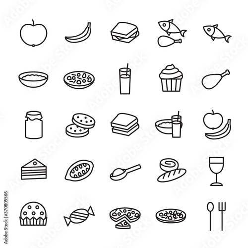 Set of food icon. Collection of food symbol. Vector linear illustration isolated on the white background.