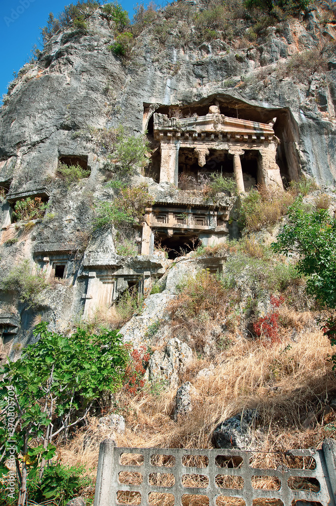 Fototapeta premium The Tomb of Amyntas, known as the Fethiye Tomb is an ancient tomb built in the city of Fethiye in Turkey.