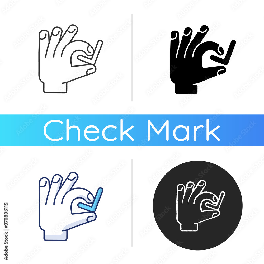 Hand With Checkmark Icon Select Option Quality Rating Customer Approval Right Answer Confirmation Client Satisfaction Linear Black And Rgb Color Styles Isolated Vector Illustrations Stock Vector Adobe Stock