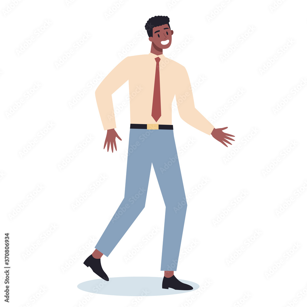 Office worker dancing. Business character in suit dancing. Employee